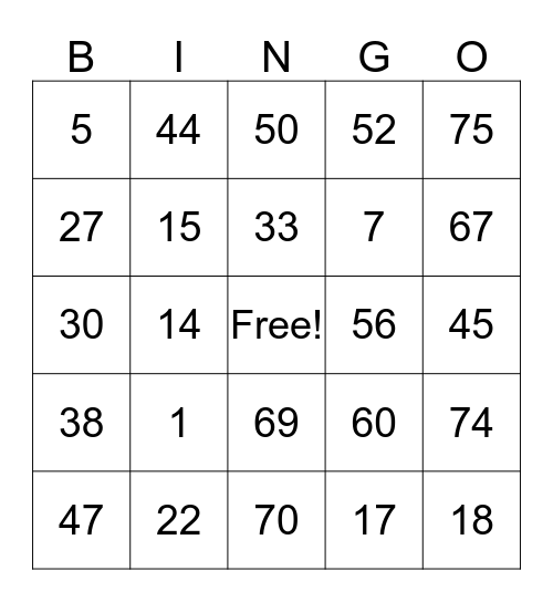 Untitled Bingo Card