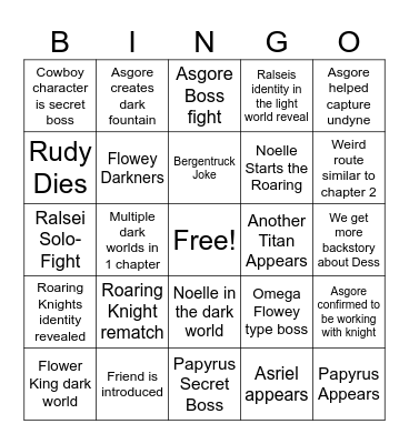 Deltarune Chapter 5 Bingo Card