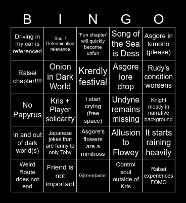 Deltarune Chapter 5 Bingo Card