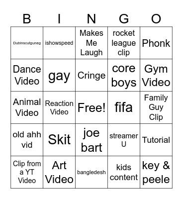 YT Shorts Bingo Card