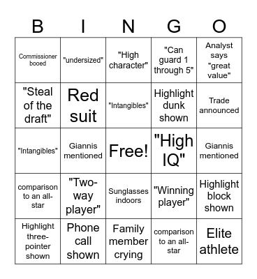 NBA Draft! Bingo Card