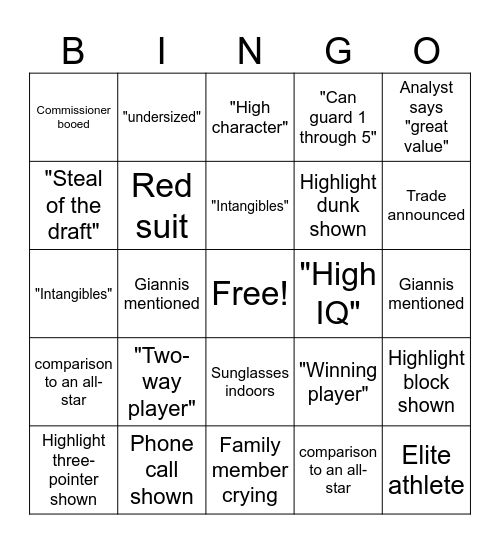 NBA Draft! Bingo Card