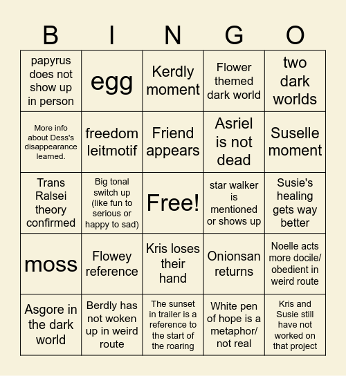 Chapter Five Bingo Card