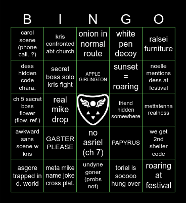 Deltarune Chapter 5 Bingo Card