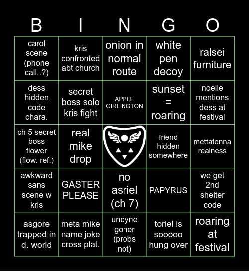 Deltarune Chapter 5 Bingo Card