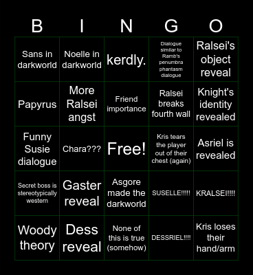 Deltarunr ch 5 Bingo Card