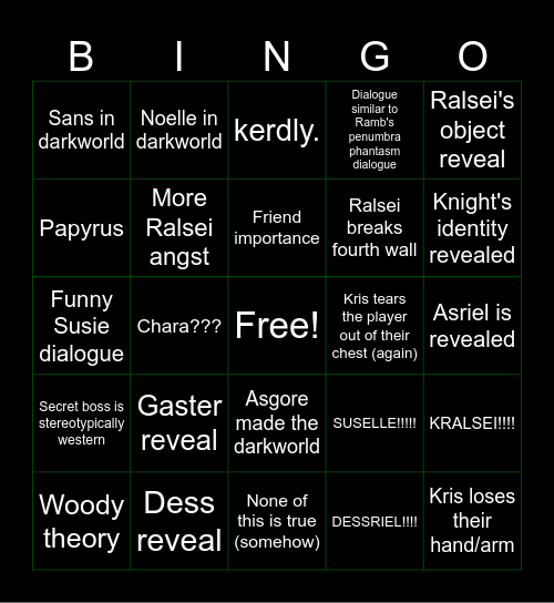 Deltarunr ch 5 Bingo Card