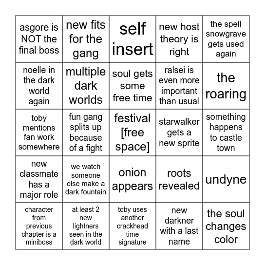 deltarune chapter 5 Bingo Card