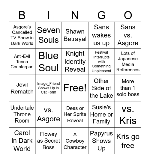 DELTARUNE Çeptır beş Bingo Card