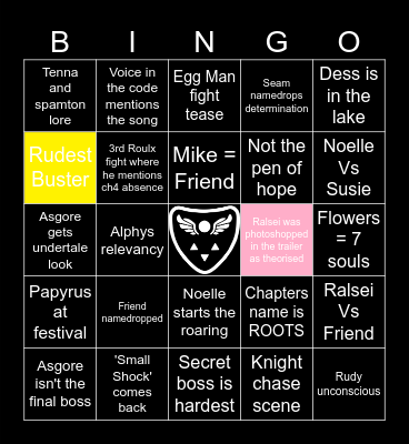 Deltarune Chapter 5 Bingo Card