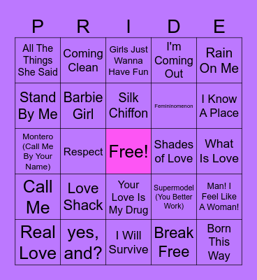 PRIDE MUSIC BINGO Card