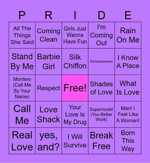 PRIDE MUSIC BINGO Card