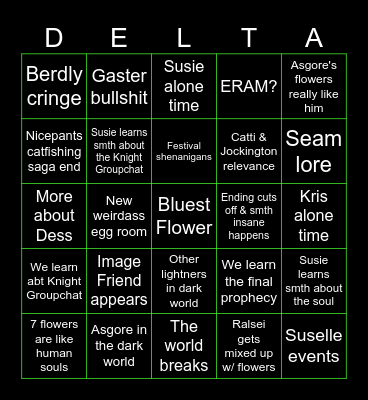 Deltarune chapter 5 Bingo Card