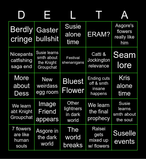 Deltarune chapter 5 Bingo Card