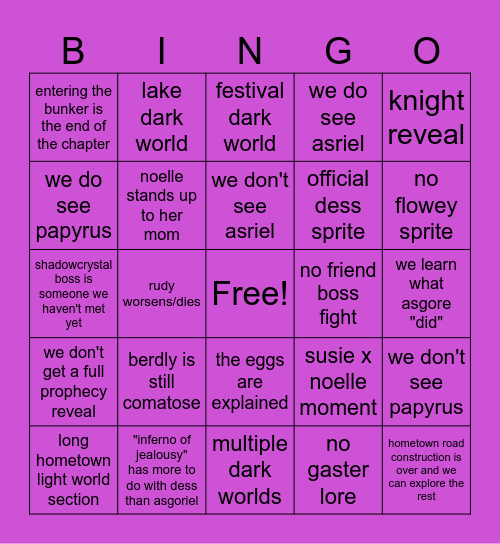 deltarune chapter 5 Bingo Card