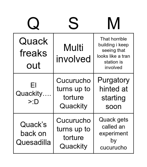 Quack event Bingo Card