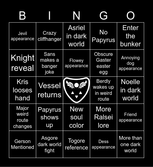 Deltarune Chapter 5 Bingo Card