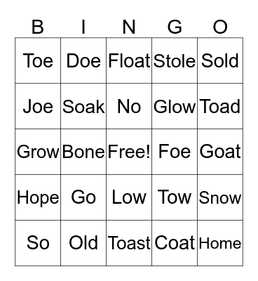 Long O Bingo Card