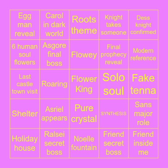 Deltarune Bingo Card