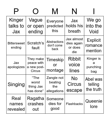 TADC FINALE Bingo Card