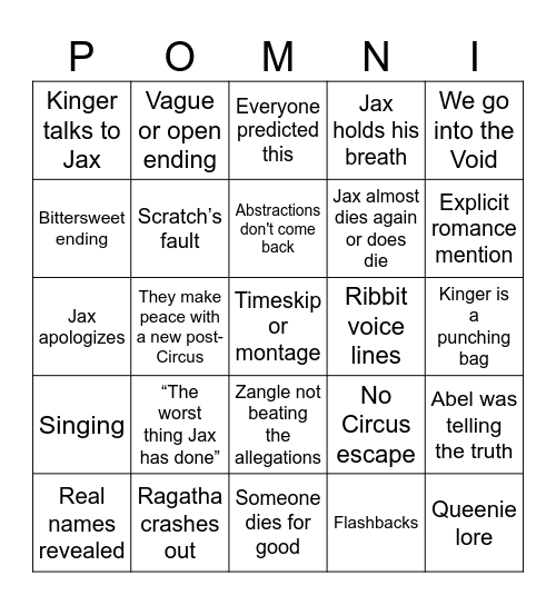 TADC FINALE Bingo Card