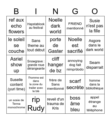 Deltarune chap 5 predictions frauduleuses Bingo Card