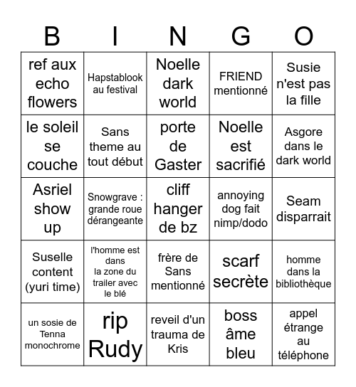 Deltarune chap 5 predictions frauduleuses Bingo Card