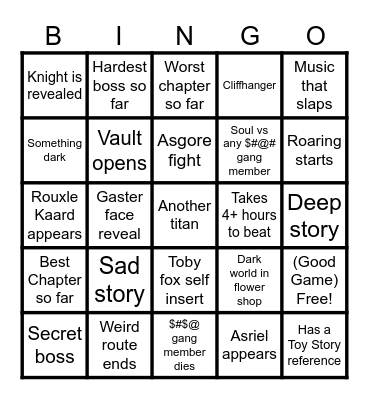 Deltarune chapter 5 Bingo Card