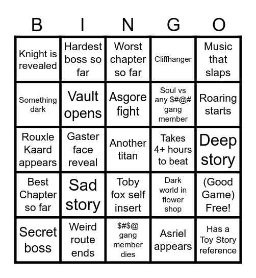 Deltarune chapter 5 Bingo Card
