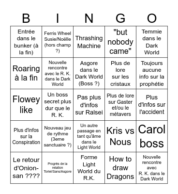 Deltarune Chapitre 5 Bingo Card