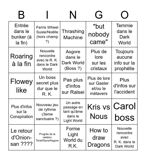 Deltarune Chapitre 5 Bingo Card