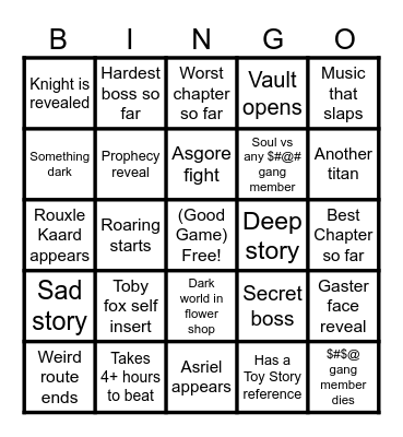 Deltarune chapter 5 Bingo Card