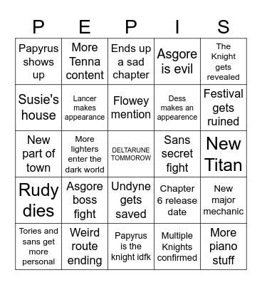 Deltarune Chapter 5 Bingo Card