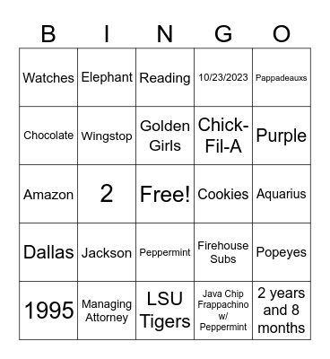 Zwicker Bingo- Jackson Edition Bingo Card