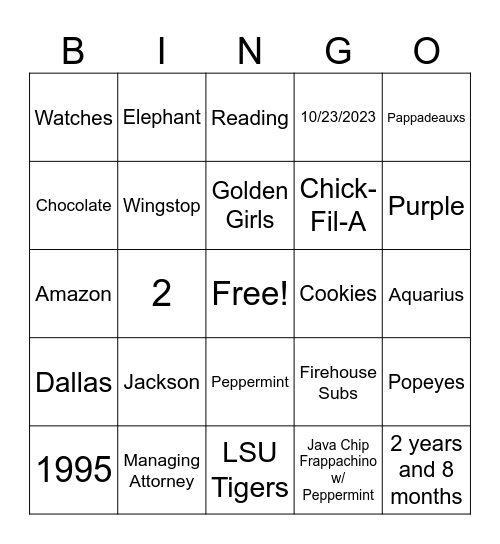 Zwicker Bingo- Jackson Edition Bingo Card