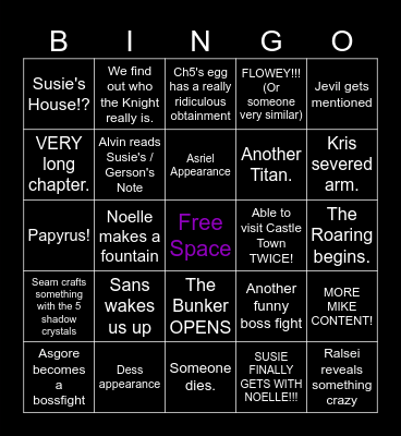 DELTARUNE BINGO Card