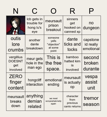 Canto X Bingo Card