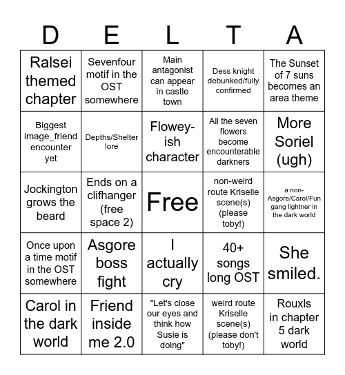 DELTARUNE IN 3 MOTHERfreaking SECONDS Bingo Card