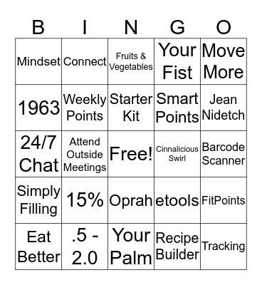 Weight Watchers Bingo Card