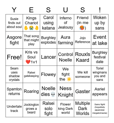 Deltarune in 18:55:31:67 Bingo Card