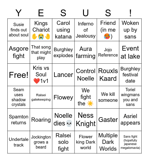 Deltarune in 18:55:31:67 Bingo Card