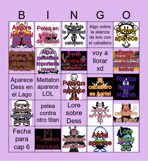 Predicciones Deltarune Bingo Card