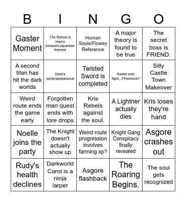 Deltarune Chapter 5 Bingo Card