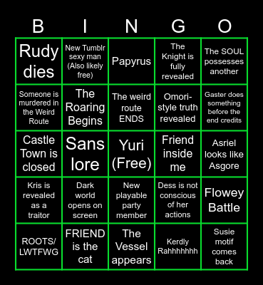 Deltarune chapter 5 prediction bingo Card