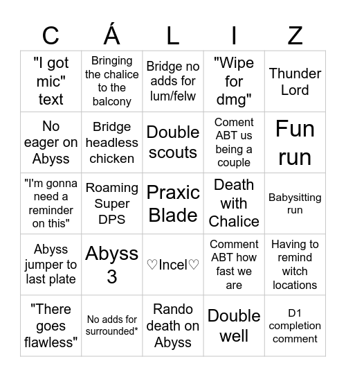SCROTA Bingo Card