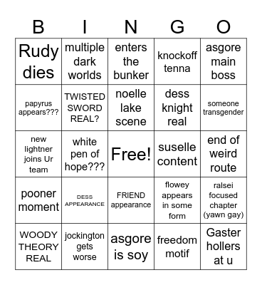 Deltarune chapter 5 Bingo Card