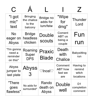 SCROTA Bingo Card