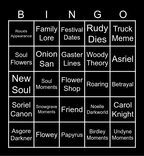 Deltarune Chapter 5 Predictions Bingo Card