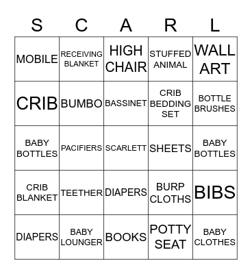 Cherie's Baby Shower Bingo Card