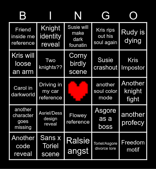 Deltarune Bingo card Bingo Card